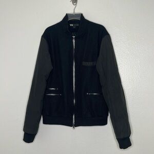 Y-3 Yohji Yamamoto x Adidas Black Wool Body Poly Sleeves Varsity Jacket Size XL